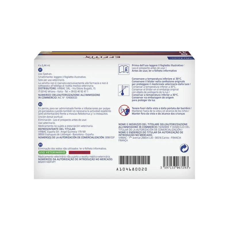 Effitix Xs Very Small Dog Antiparasitaire 1,5-4 Kg, 4 Pipettes