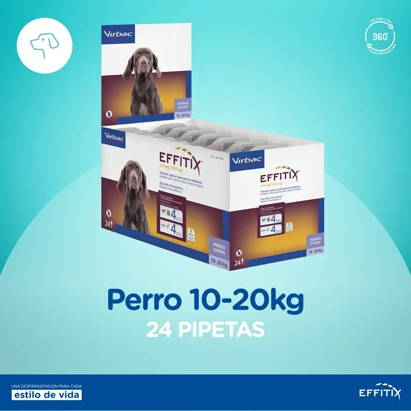 Effitix M Antiparasitaire Chiens Moyens 10-20 Kg, 24 Pipettes