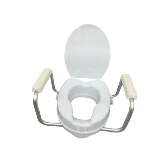 siège de toilettes surélevé avec accoudoirs et couvercle, 10 cm