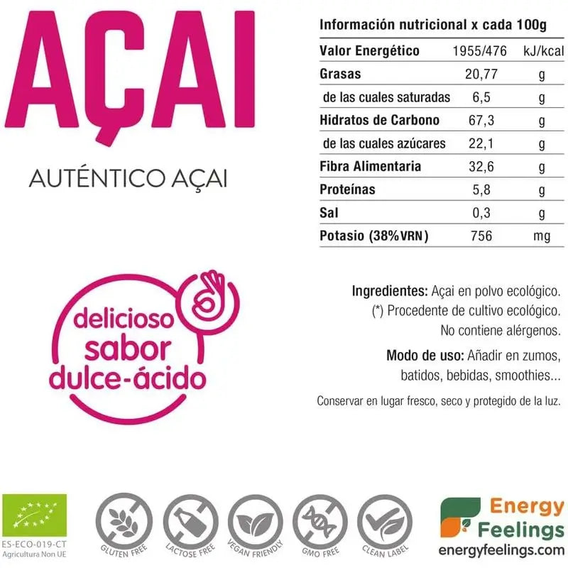 Sentiments d'énergie Açai 1Kg. Eco Vegan Sg