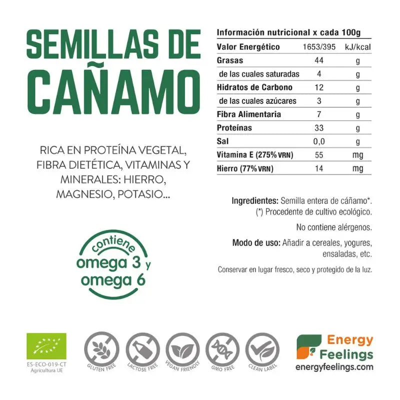 Energy Feelings Graines de Chanvre 200Gr. Eco Vegan Sg