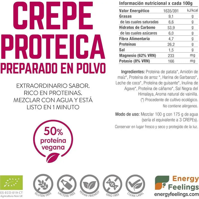 Energy Feelings Crêpe protéinée végétalienne 1Kg. Eco Vegan Sg**