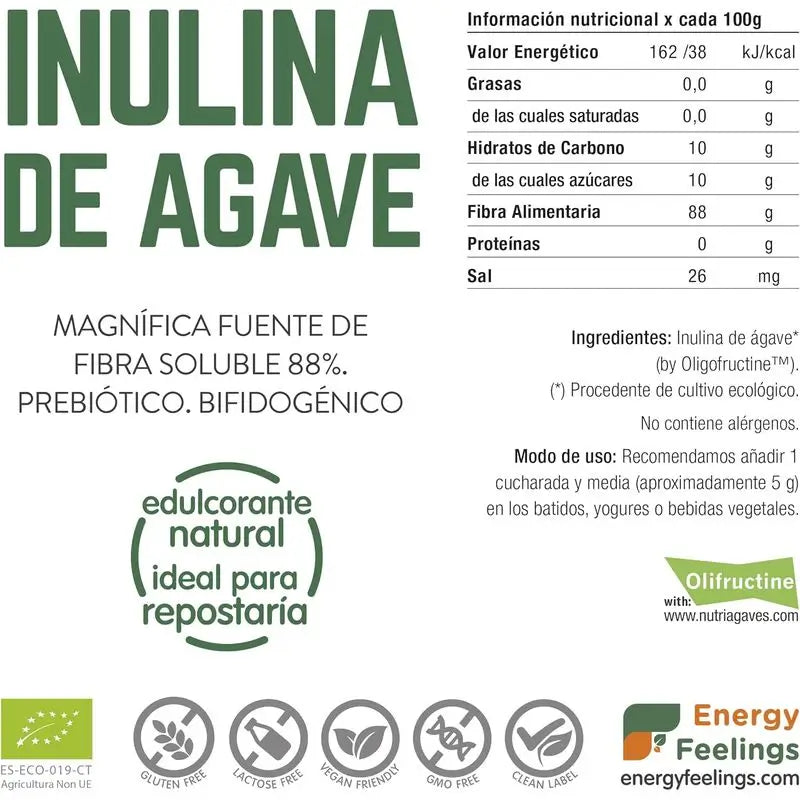Energy Feelings Inuline d'agave en poudre 500g Eco Vegan