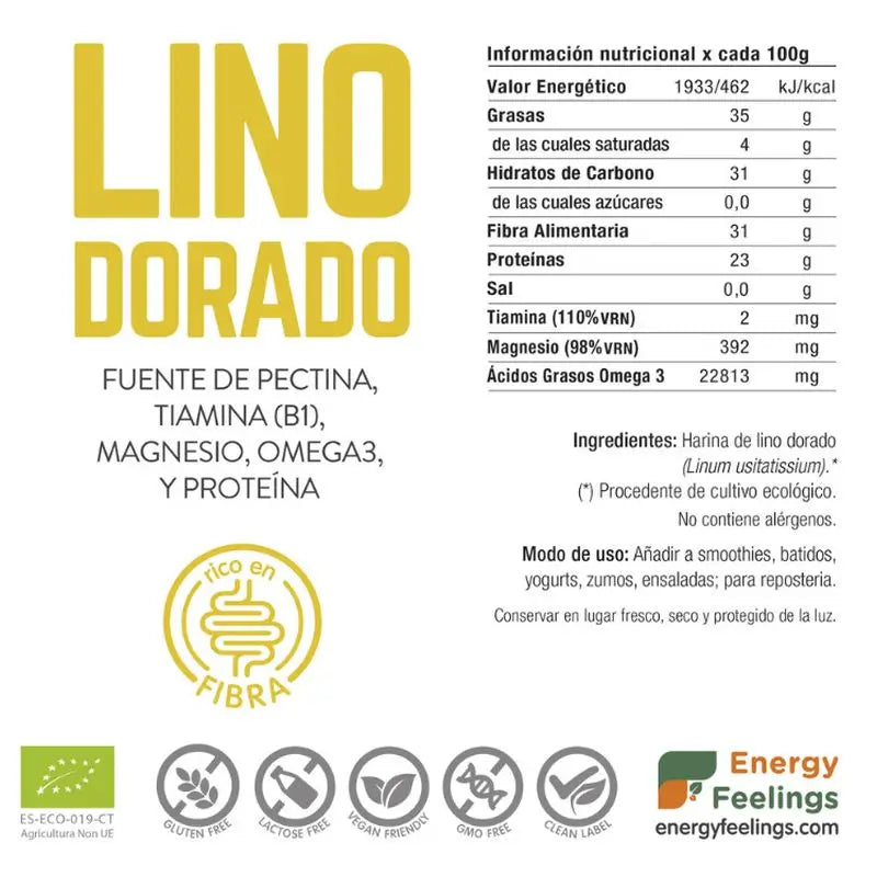 Energy Feelings Golden Flax Powder 500Gr. Eco Vegan Sg