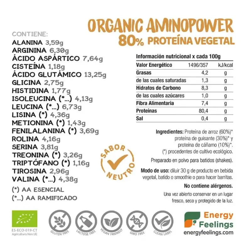 Energy Feelings Organic Aminopower 80% Neutre 200Gr. Eco Vegan Sg