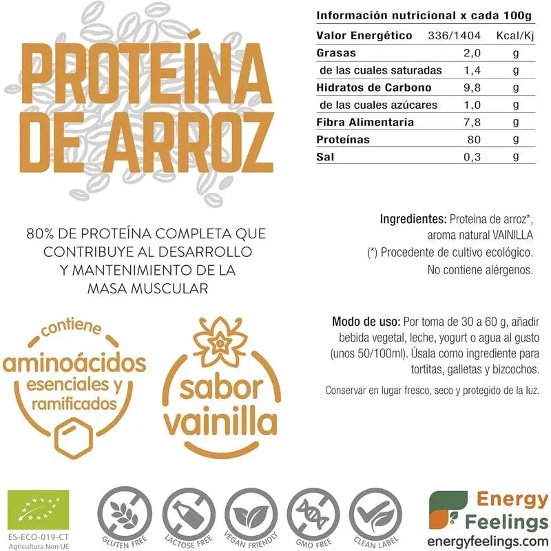 Energy Feelings Protéines de Riz Vanille 1Kg. Eco Vegan Sg