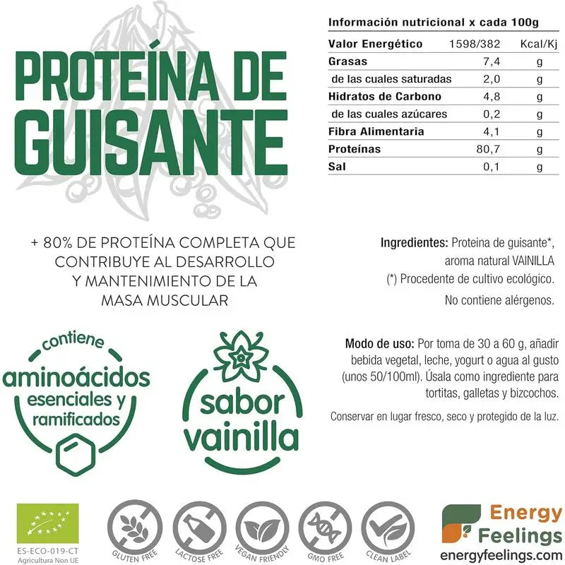 Energy Feelings Protéine de pois Vanille 1Kg. Eco Vegan Sg