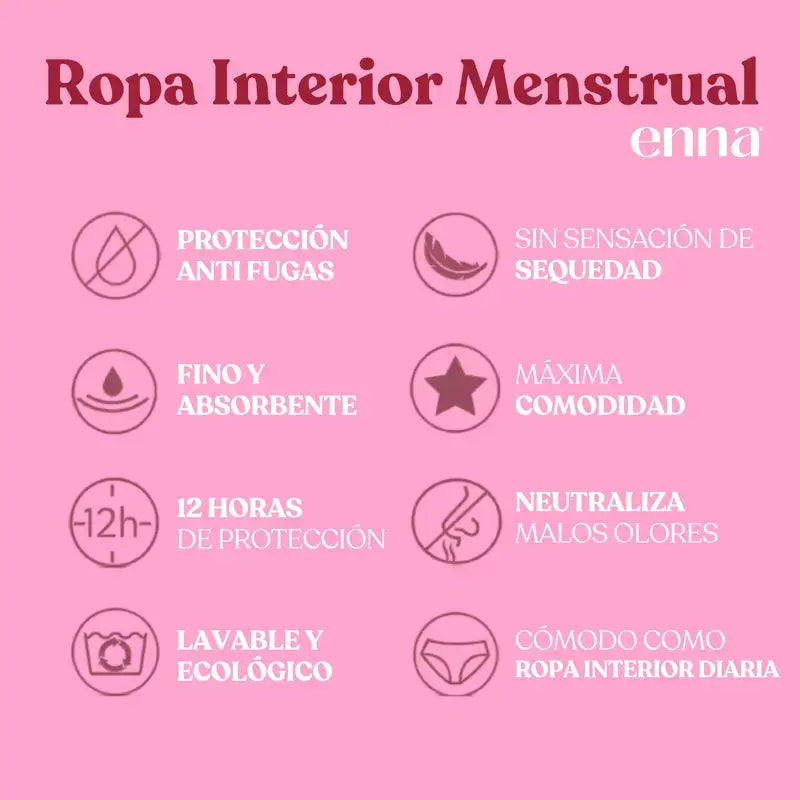 Enna Menstrual Panty Free Cut Medium Flow Day Taille 2, Noir Pack 2 Unités