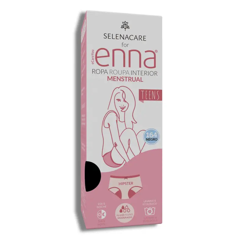 Enna Menstrual Panty Teens Hipster - Medium Flow, 164 Cm, Black