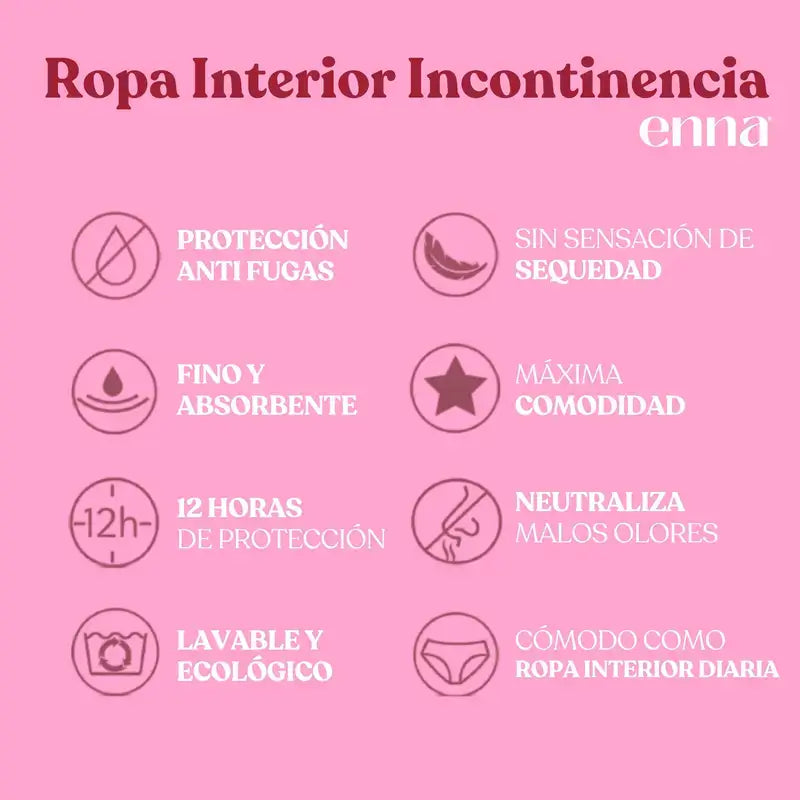 Enna Incontinence Femmes Taille Haute 40 Ml Absorption, Taille XL, Noir Pack 2 Unités