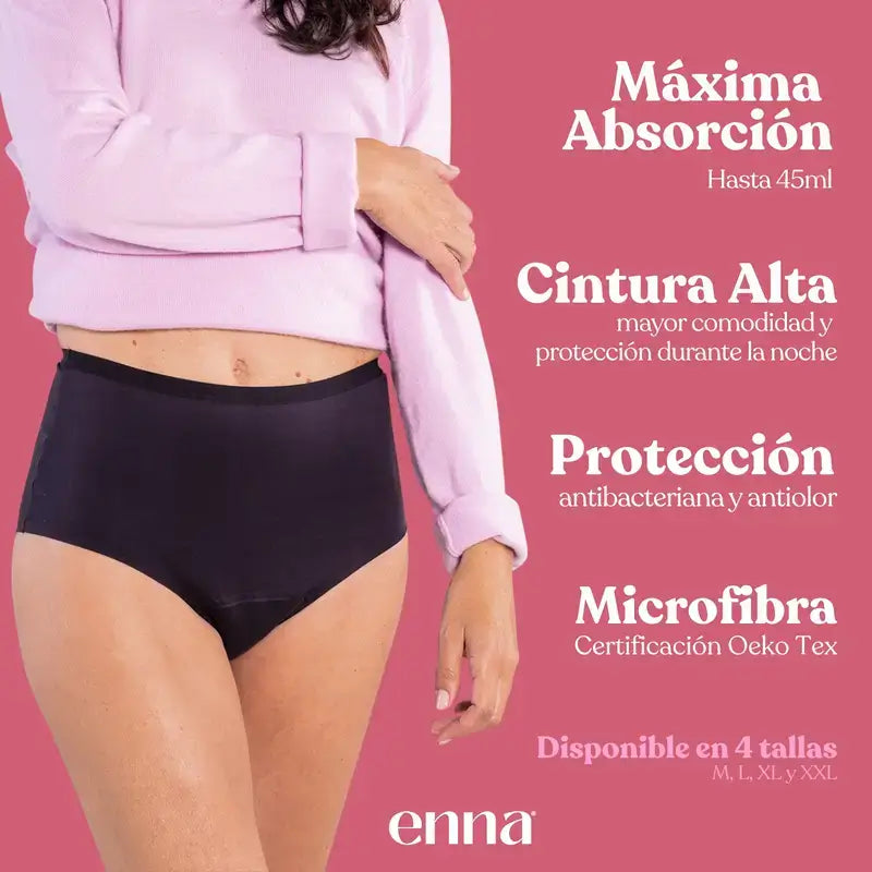 Enna Incontinence Femmes Taille Haute 40 Ml Absorption, Taille 2XL, Noir Pack 2 PCs