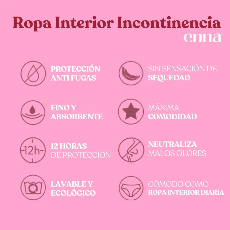 Enna Incontinence Femmes Taille Haute 40 Ml Absorption, Taille 2XL, Noir