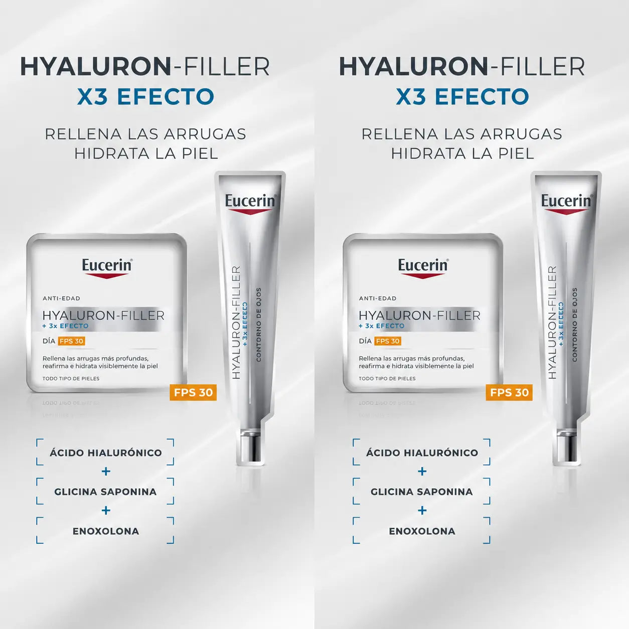 Eucerin Pack Hyluron-Filler Crème de Jour Spf30 + Contour des Yeux 15Ml, pack 2