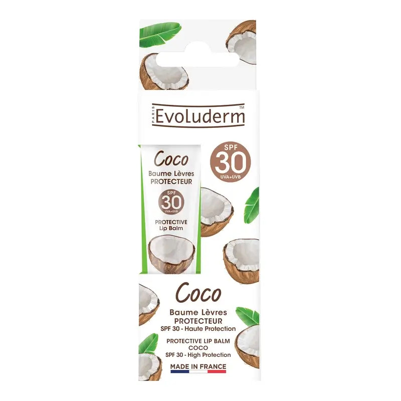 Evoluderm Baume protecteur pour les lèvres - noix de coco / Spf 30, 15 ml