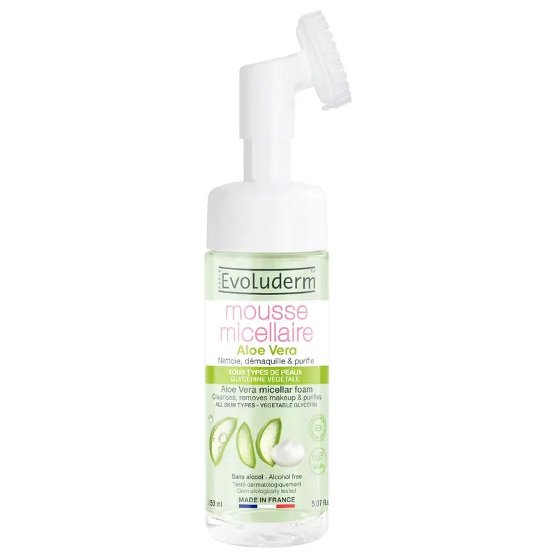Evoluderm Aloe Vera Micellar Cleansing Foam With Brush, 150 ml