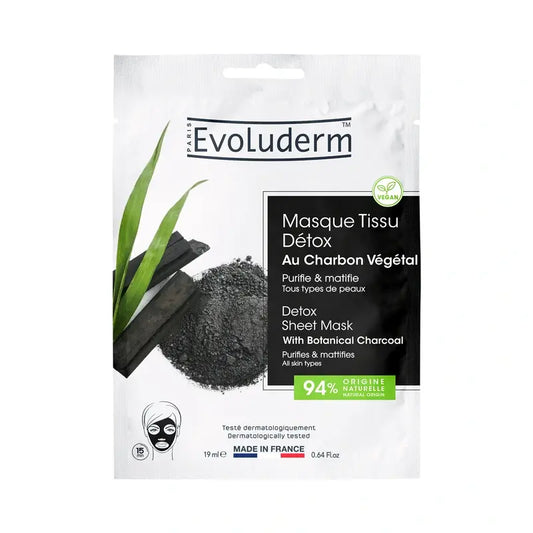 Evoluderm Masque en feuille détoxifiant au charbon, 1 pc / 19
