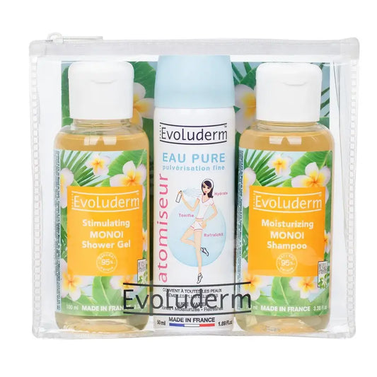 Evoluderm Travel Set X3 - Gel douche-Eau pure-Shampooing, 100/50/100 ml