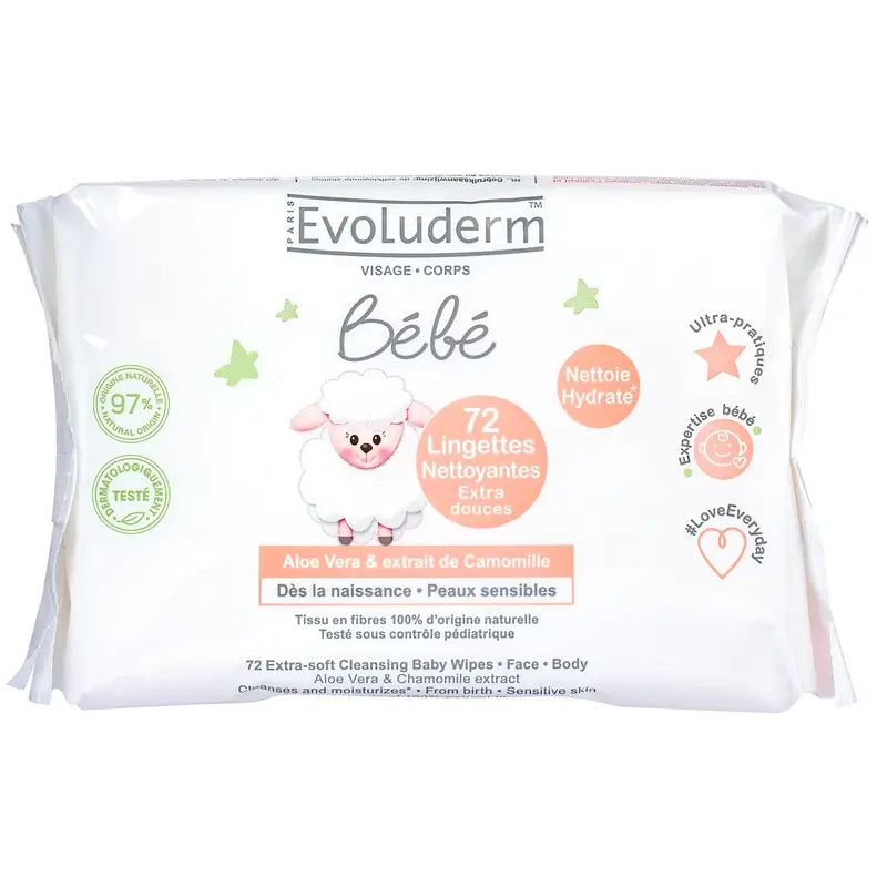 Evoluderm Baby Wipes 72 pièces, 72 pcs
