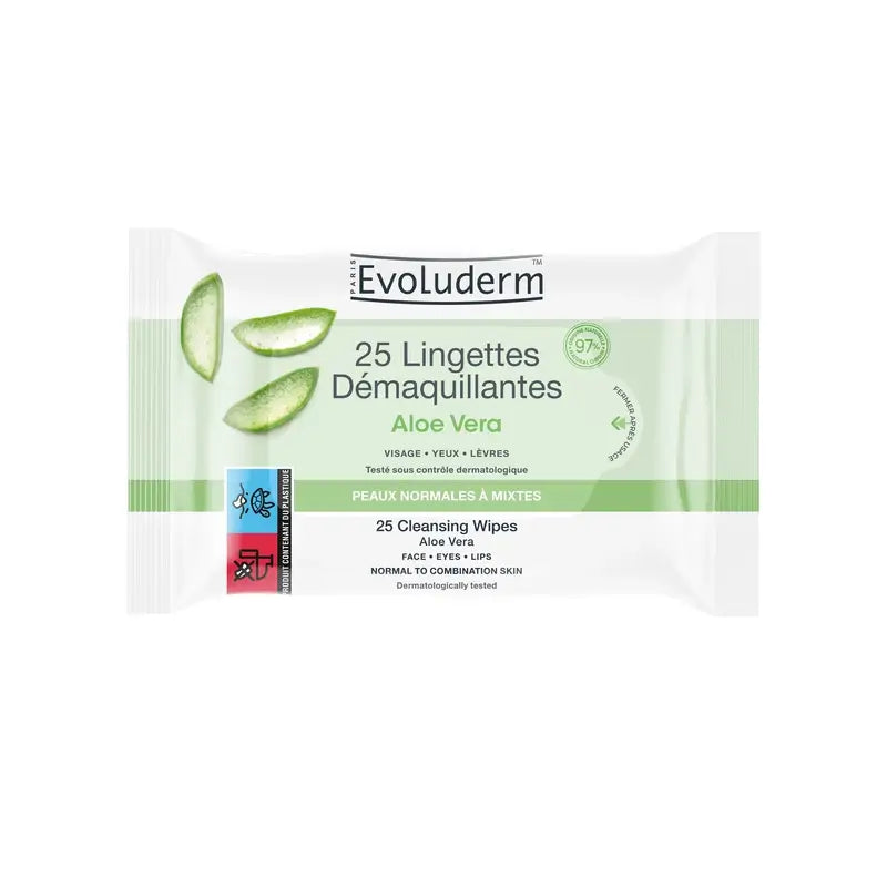Evoluderm Lingettes nettoyantes pour peau normale - Aloe Vera, 25 pièces