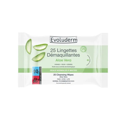 Evoluderm Lingettes nettoyantes pour peau normale - Aloe Vera, 25 pièces