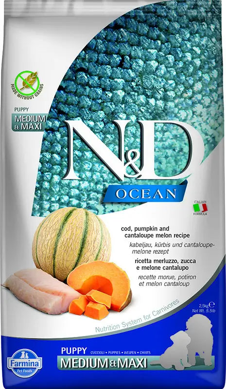 Farmina N&D Dog Ocean Puppy Codfish Pumpkin Medium Maxi 2,5Kg, dog food for puppies