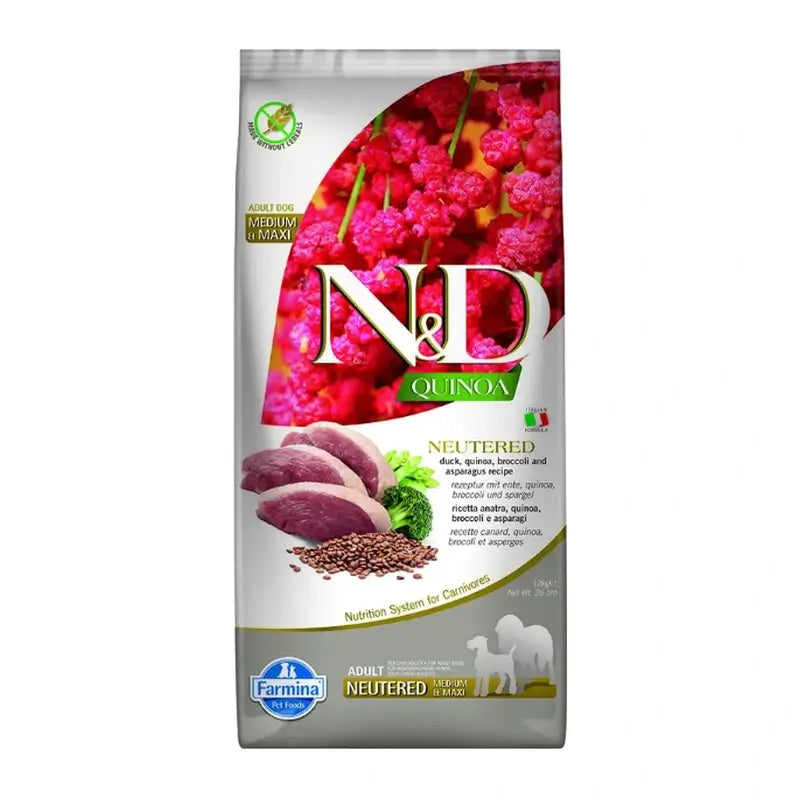 Farmina N&D Dog Quinoa Neutered Neutered Duck Medium Maxi 12Kg, dog food