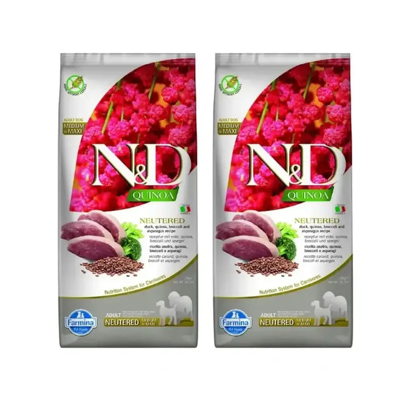 Farmina N&D Dog Quinoa Neutered Neutered Duck Medium Maxi 12Kg, Dog Food, Pack Of 2