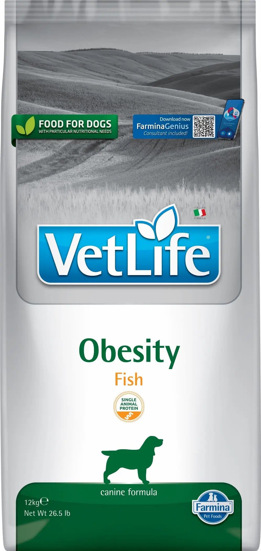 Farmina Vet Life Nat Dog Obesity Fish Adult 12Kg, dog food for dogs