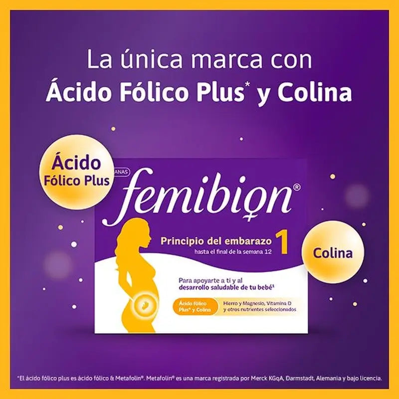 Femibion 1 Premier trimestre de grossesse, Semaines 1-12, Acide Folique Plus, 28 Comprimés