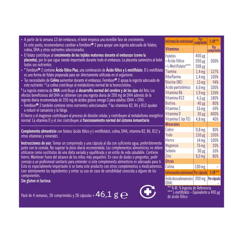 Femibion 2 Grossesse avec Acide Folique et Vitamines, 2X28 comprimés