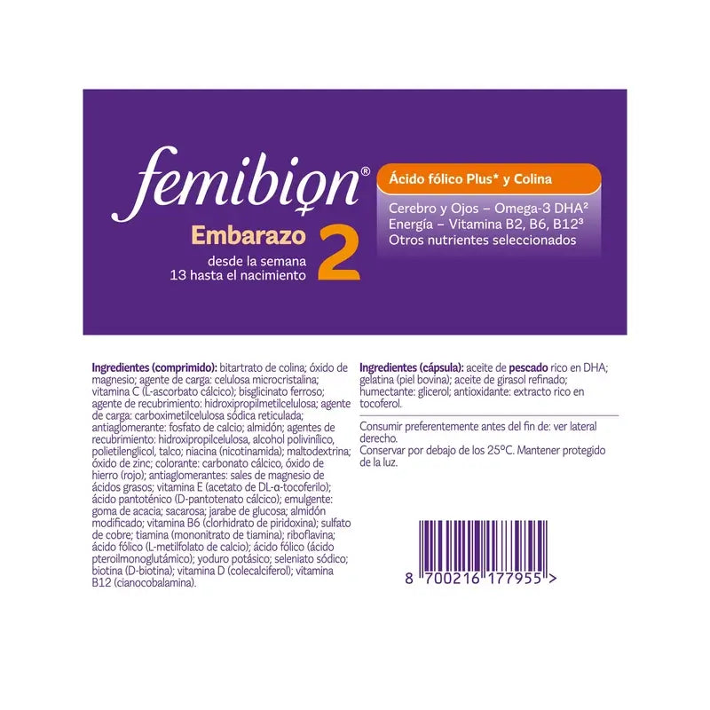 Femibion 2 Grossesse avec Acide Folique et Vitamines, 2X28 comprimés