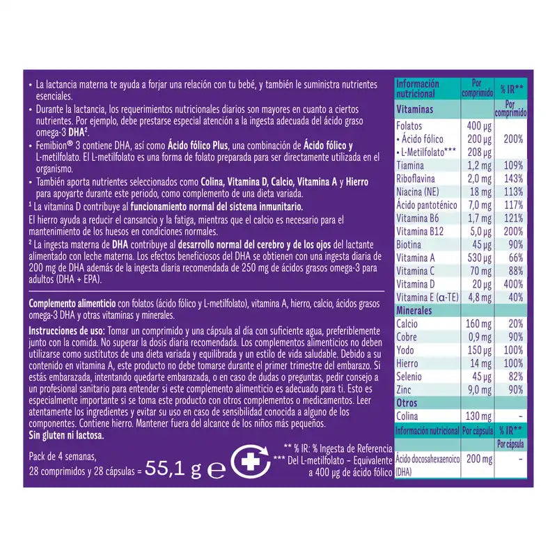 Femibion 3 Lactation Grossesse avec Acide Folique et Vitamines, 28 Comprimés