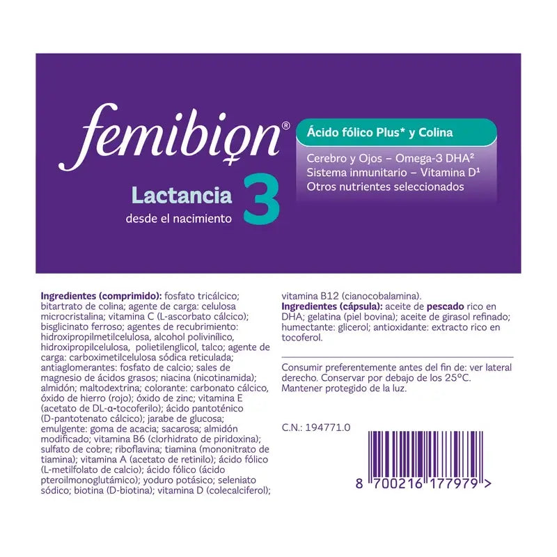 Femibion 3 Lactation Grossesse avec Acide Folique et Vitamines, 28 Comprimés