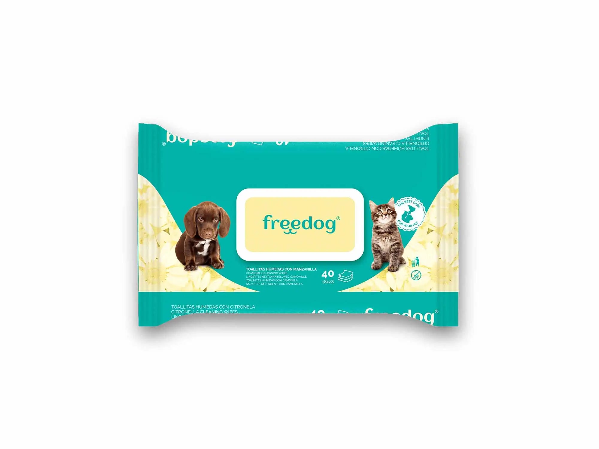 Freedog Lingettes hydratantes Camomille Gd 40 Ud 28 X 18Cm