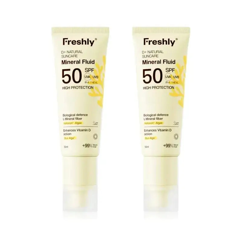 Freshly D+ Natural Suncare Mineral Fluid Spf50, paquet de 2 x 50 ml