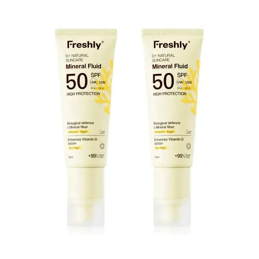 Freshly D+ Natural Suncare Mineral Fluid Spf50, paquet de 2 x 50 ml