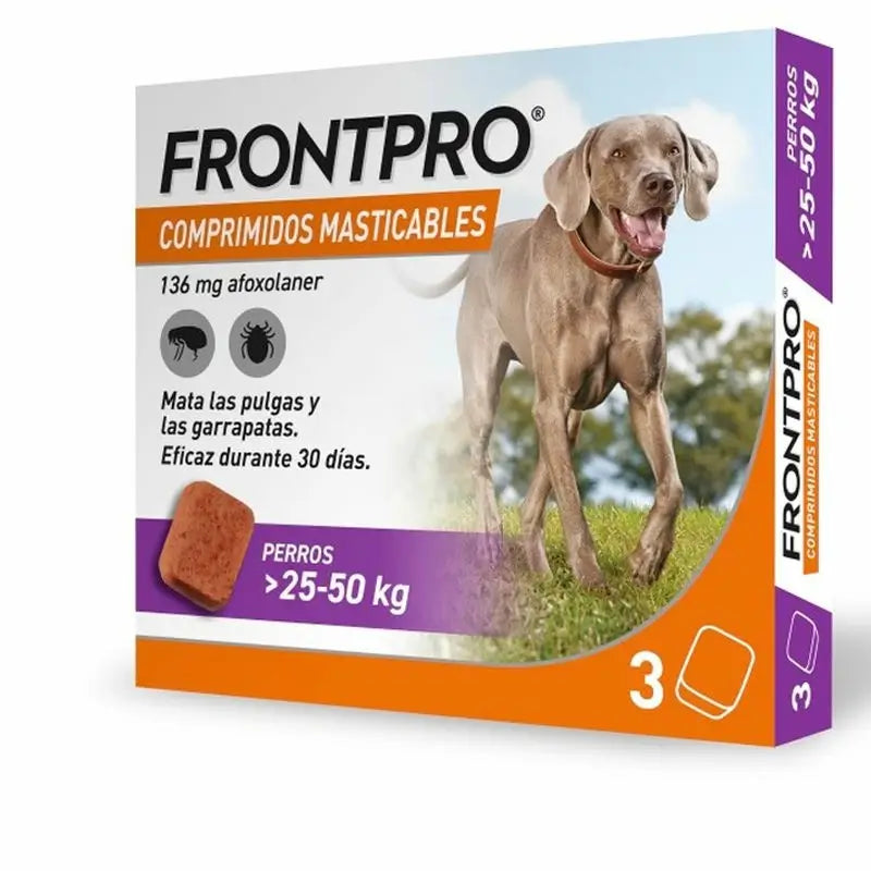 Frontpro Dewormer For Dogs 25-50 Kg (Xl), 3 Chewable Tablets