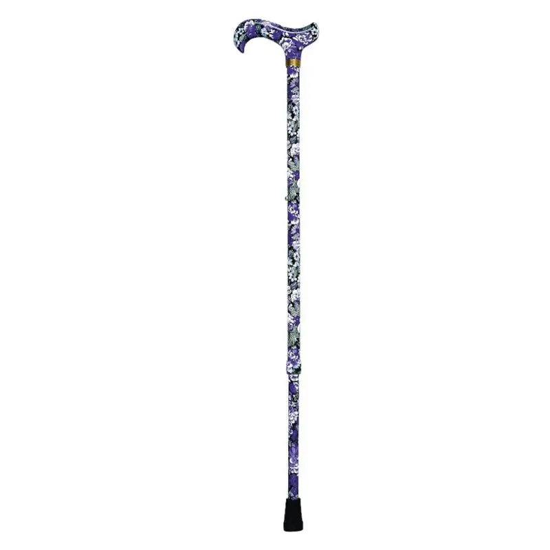 García 1880 Extendable Aluminium Crutch Stamped with Floral Patterns and Purple Background
