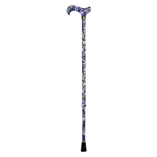 García 1880 Extendable Aluminium Crutch Stamped with Floral Patterns and Purple Background