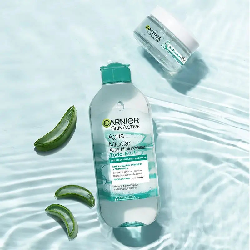 Garnier Aloe Hyaluronic Micellar Water All In 1 Cleanses, Make-Up & Replenishes Face, Eyes, Lips - No Rinsing