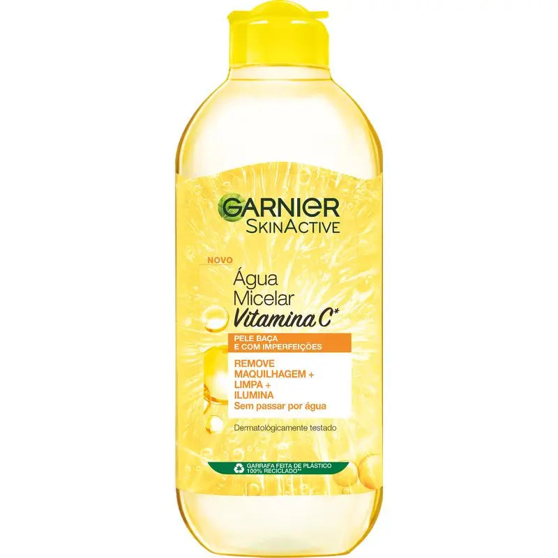 L'eau micellaire Garnier Vitamine C nettoie, démaquille et éclaircit la peau terne. Formule hypoallergénique - 400 ml