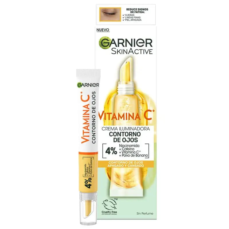 Garnier Brightening Eye Contour Cream avec Vitamine C + Niacinamide + Caféine + Poudre de Banane