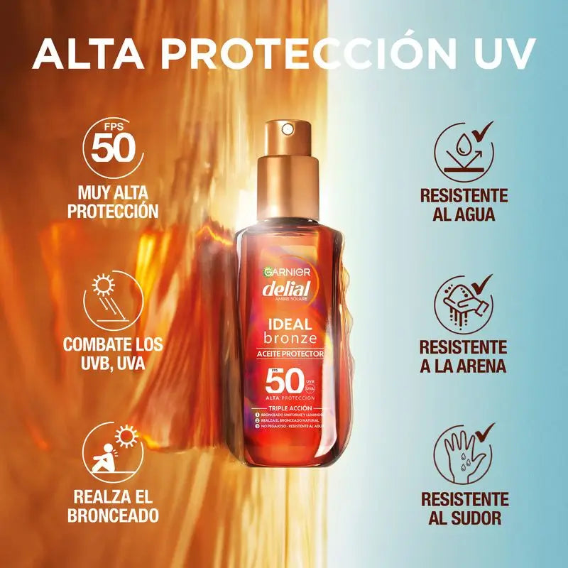 Garnier Delial Ideal Bronze Huile Protectrice Fps 50 Pour un bronzage uniforme et lumineux - 150Ml
