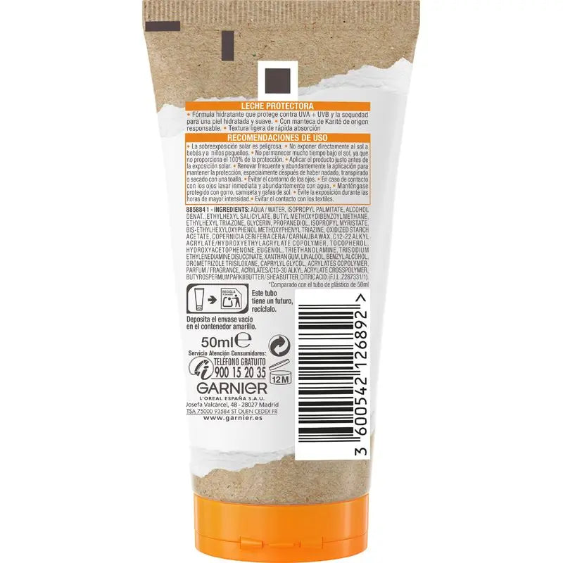 Garnier Delial Lait Protecteur Spf 30 Hydra 24 Protect, formule résistante à l'eau et hydratante au beurre de karité