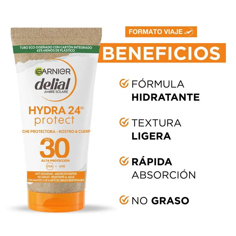 Garnier Delial Lait Protecteur Spf 30 Hydra 24 Protect, formule résistante à l'eau et hydratante au beurre de karité