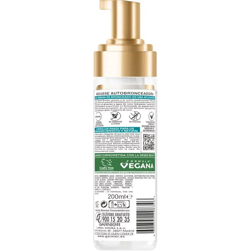 Garnier Delial Mousse autobronzante à l'eau de coco hydratante 200 ml