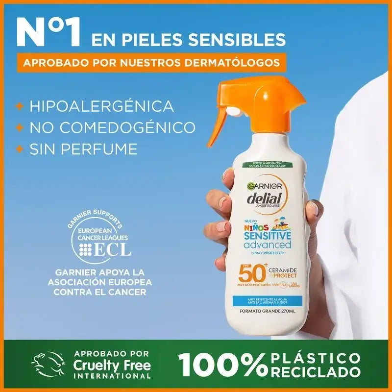 Garnier Delial Delial Crème solaire pour enfants Spf50 Pour peaux claires et sensibles. Pédiatrie, 270Ml