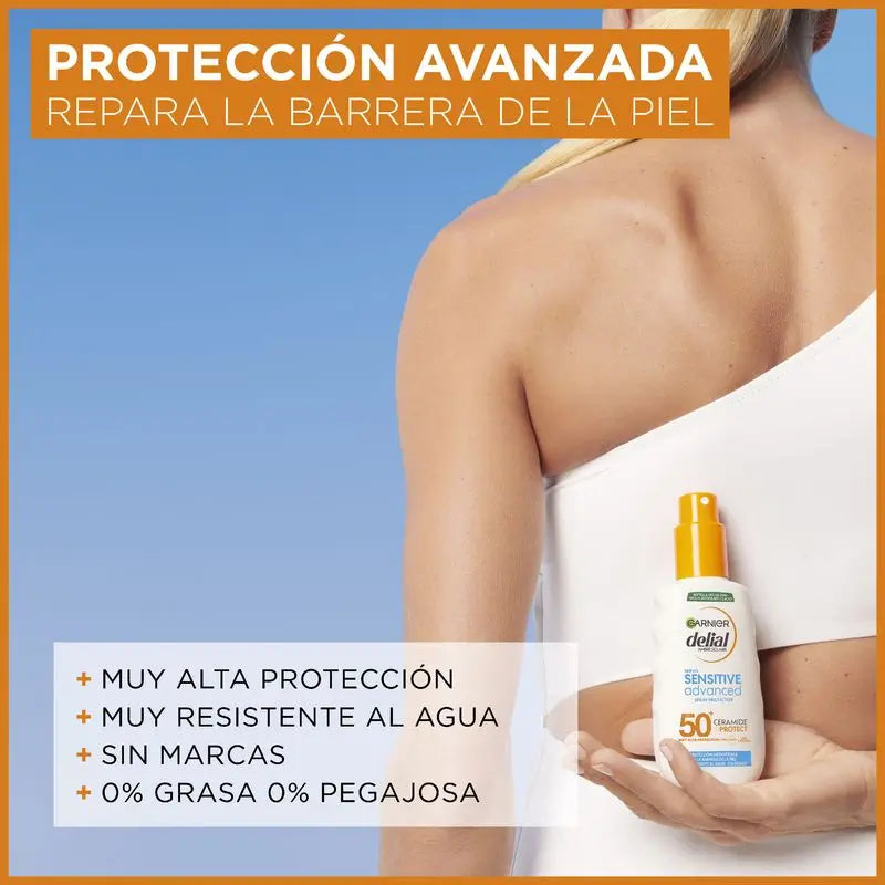 Garnier Delial Sensitive Advanced Ip50+ Pour les peaux claires, sensibles et intolérantes au soleil. Résistant à l'eau, 150 ml