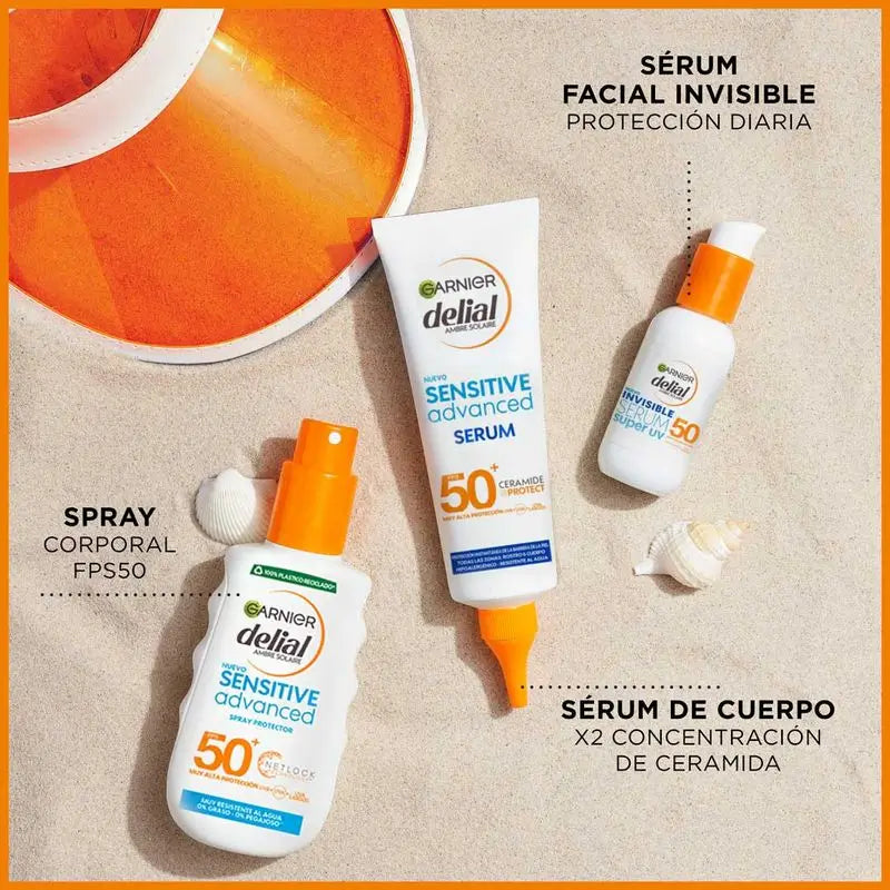 Garnier Delial Sensitive Advanced Ip50+ Pour les peaux claires, sensibles et intolérantes au soleil. Résistant à l'eau, 150 ml