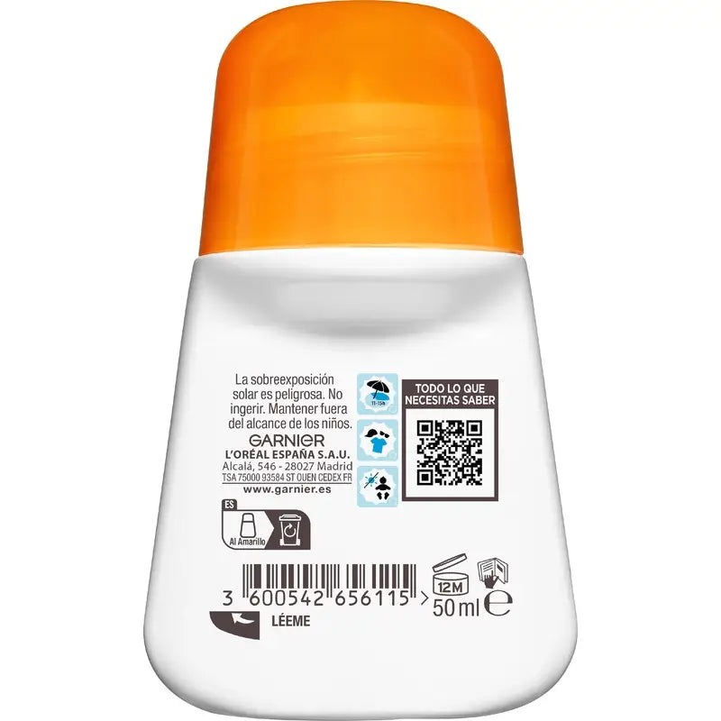 Garnier Delial Delial Sensitive Advanced Kids Roll-On Avec Colour Fps 50+, 50 ml
